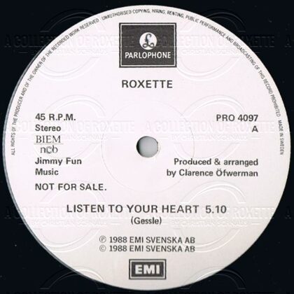 Roxette - Listen To Your Heart - Sweden 1988 - Promo 12"